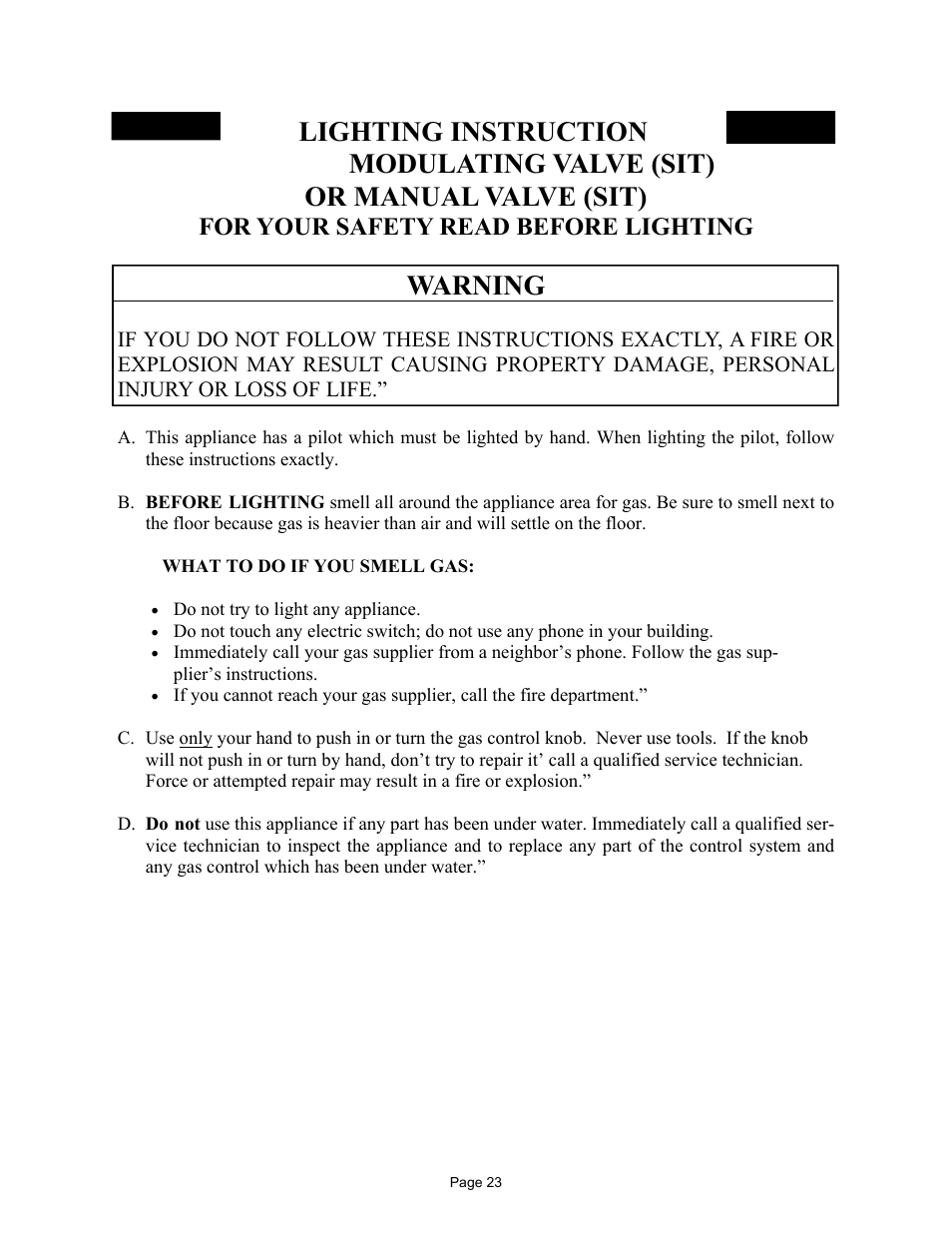 Warning, For your safety read before lighting | New Buck Corporation 32 User Manual | Page 25 / 42