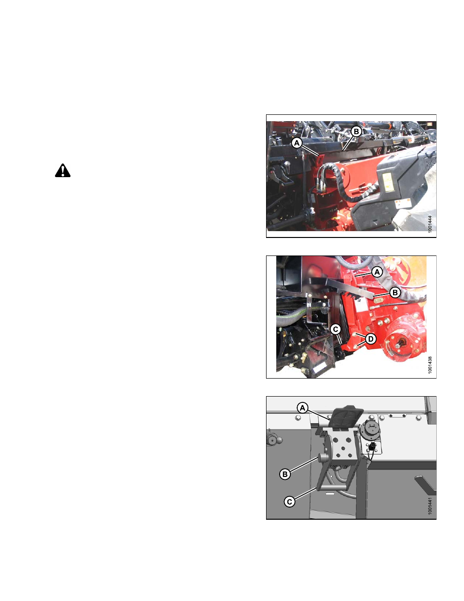 2case ih combines, 1attaching header to case ih combine, Case ih combines | Attaching header to case ih combine, 2 case ih combines, 1 attaching header to case ih combine, Caution | MacDon FD75 OM User Manual | Page 205 / 448