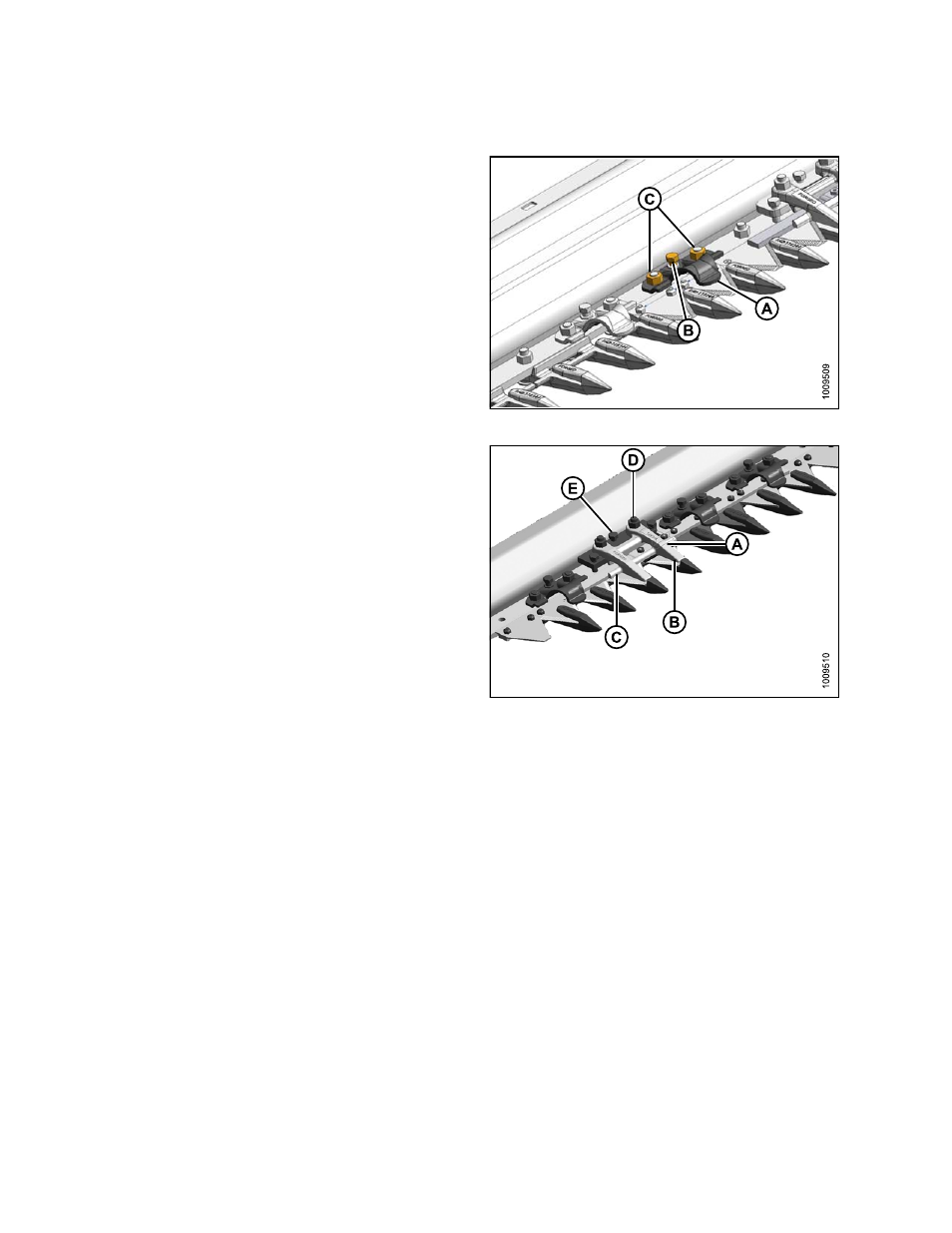 Adjusting hold-downs with pointed guards | MacDon FD75 OM User Manual | Page 324 / 448