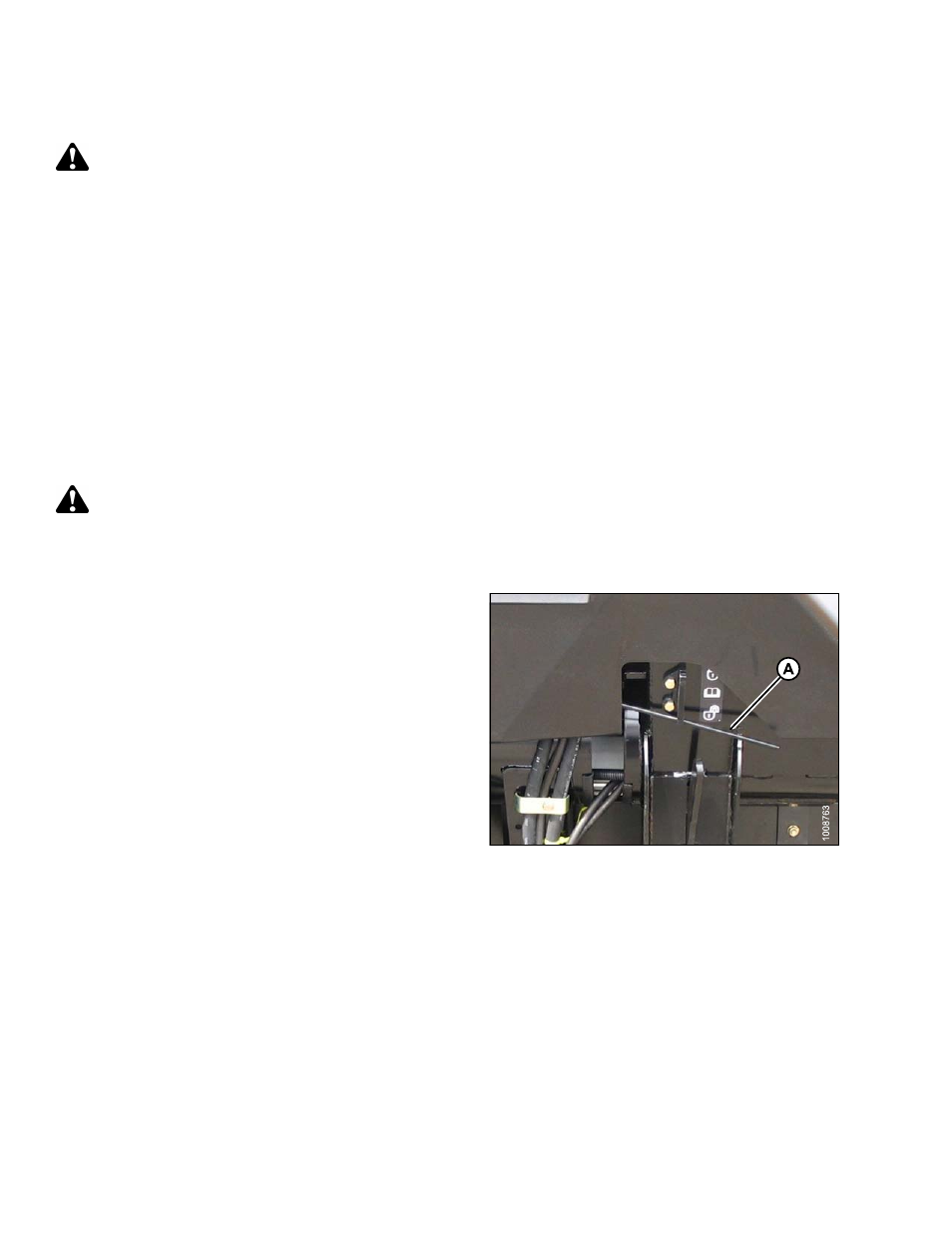 12reel and reel drive, 1reel clearance to cutterbar, Measuring reel clearance | Reel and reel drive, Reel clearance to cutterbar, 1 reel, 12 reel and reel drive, Caution, 1 reel clearance to cutterbar, Danger | MacDon FD75 OM User Manual | Page 362 / 448