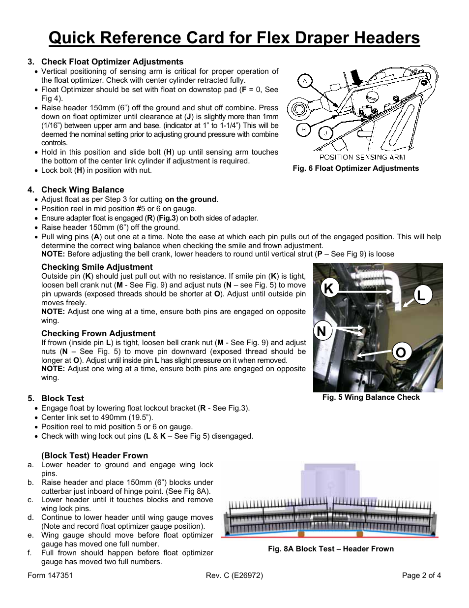 Quick reference card for flex draper headers, Nk l o | MacDon 974 Quick Card User Manual | Page 2 / 4