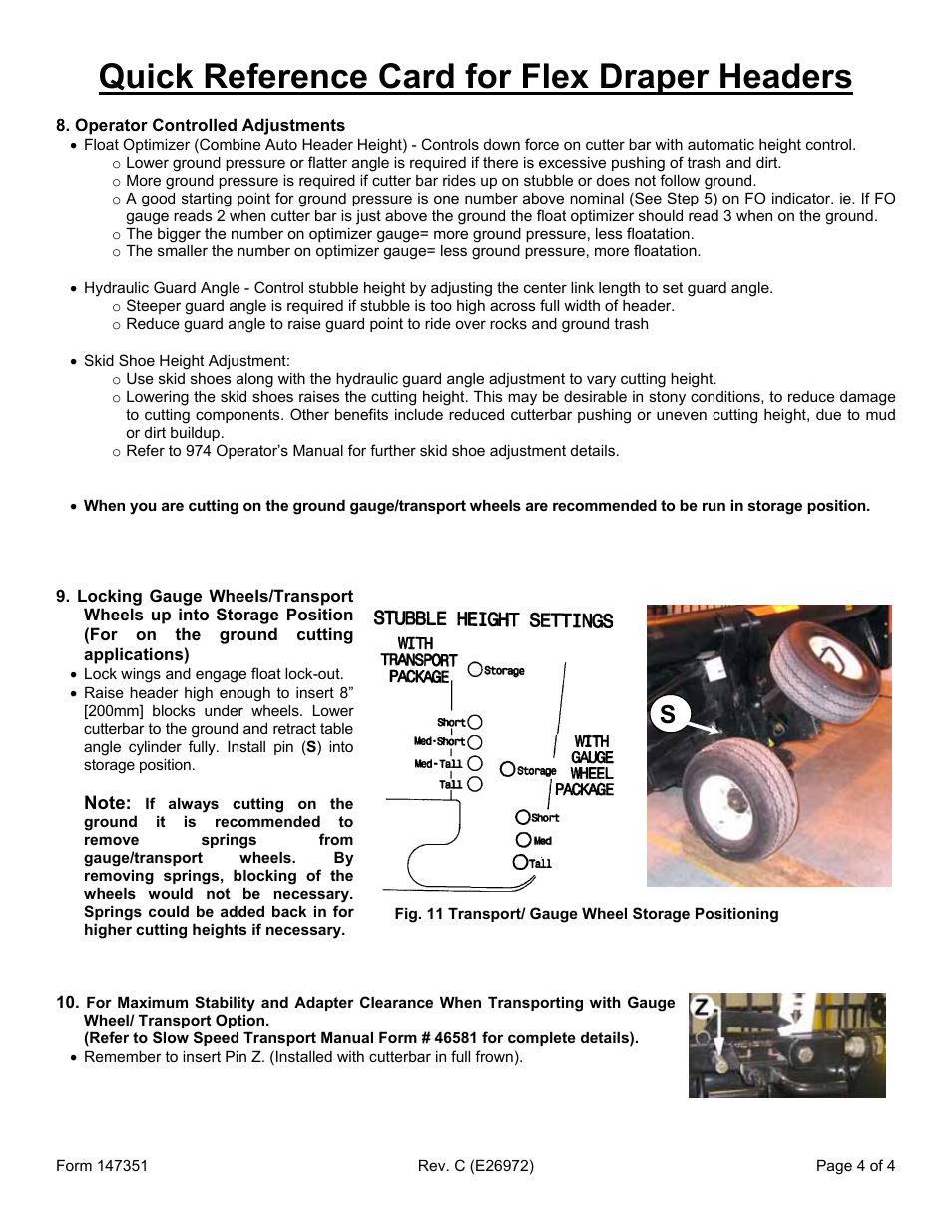 Quick reference card for flex draper headers | MacDon 974 Quick Card User Manual | Page 4 / 4