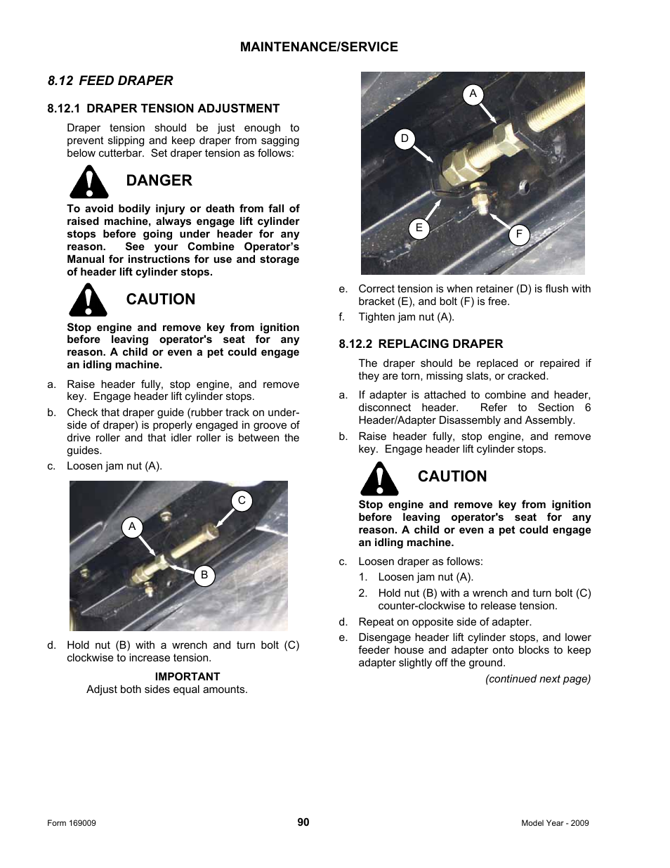 Danger, Caution | MacDon CA20 Operators Manual User Manual | Page 92 / 100