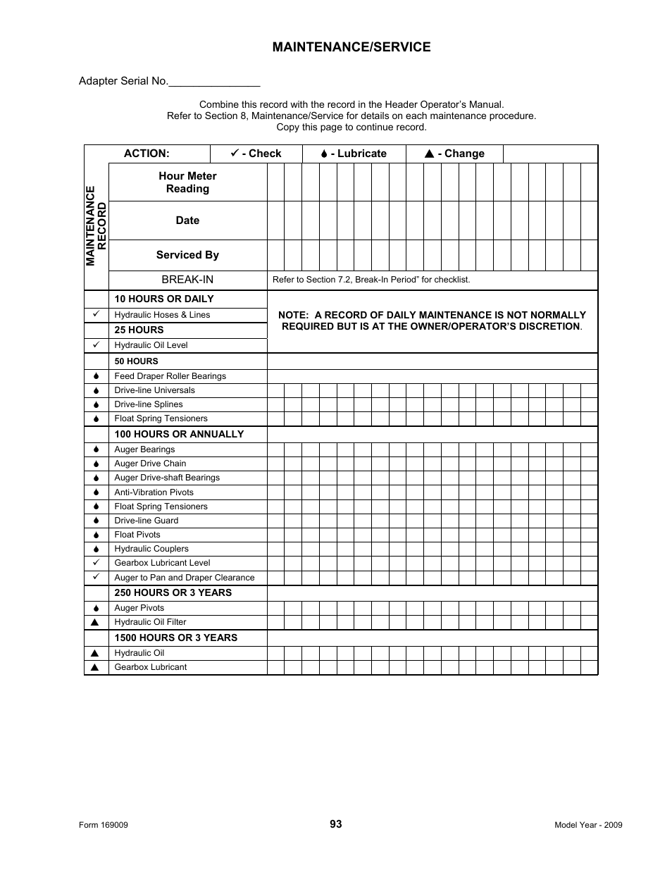 Maintenance/service | MacDon CA20 Operators Manual User Manual | Page 95 / 100