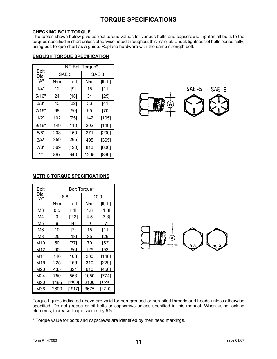 Torque specifications | MacDon 974 FlexDraper User Manual | Page 13 / 95