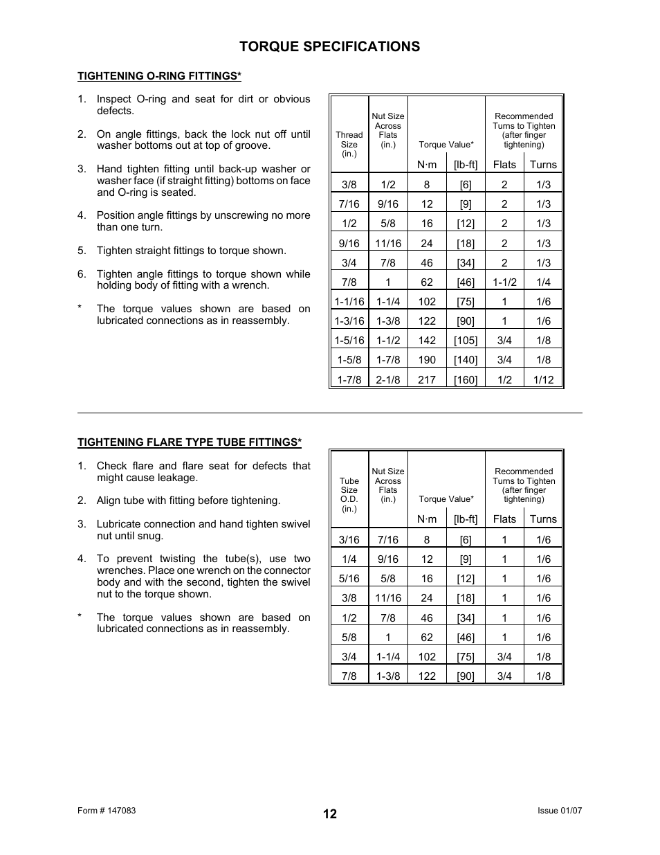 Torque specifications | MacDon 974 FlexDraper User Manual | Page 14 / 95