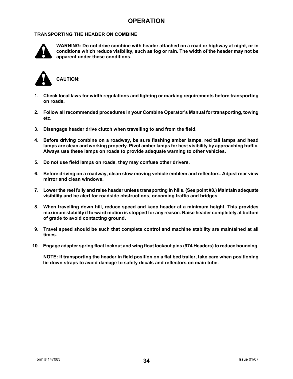 Operation | MacDon 974 FlexDraper User Manual | Page 36 / 95