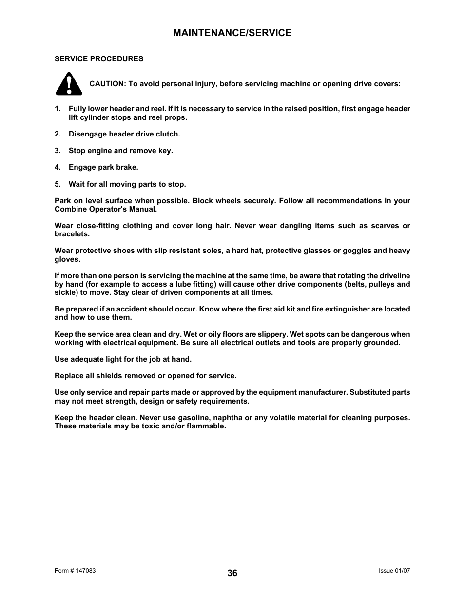 Maintenance/service | MacDon 974 FlexDraper User Manual | Page 38 / 95