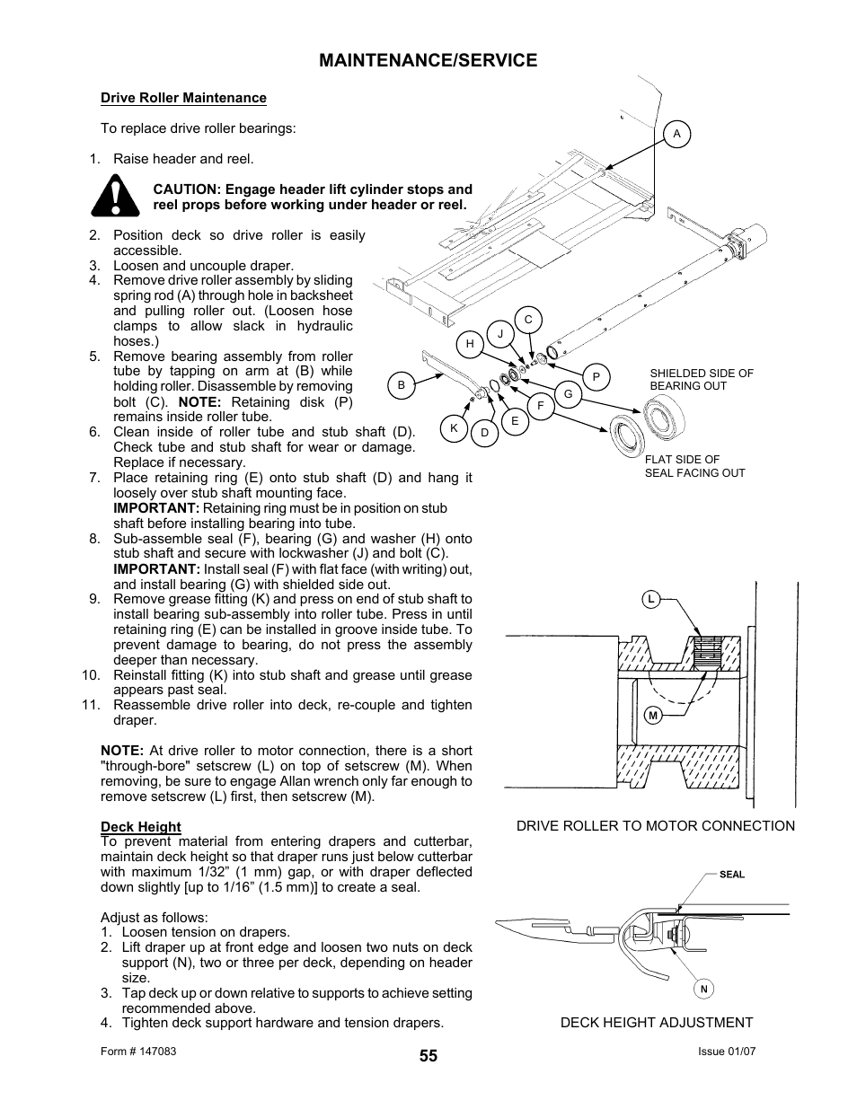 Maintenance/service | MacDon 974 FlexDraper User Manual | Page 57 / 95