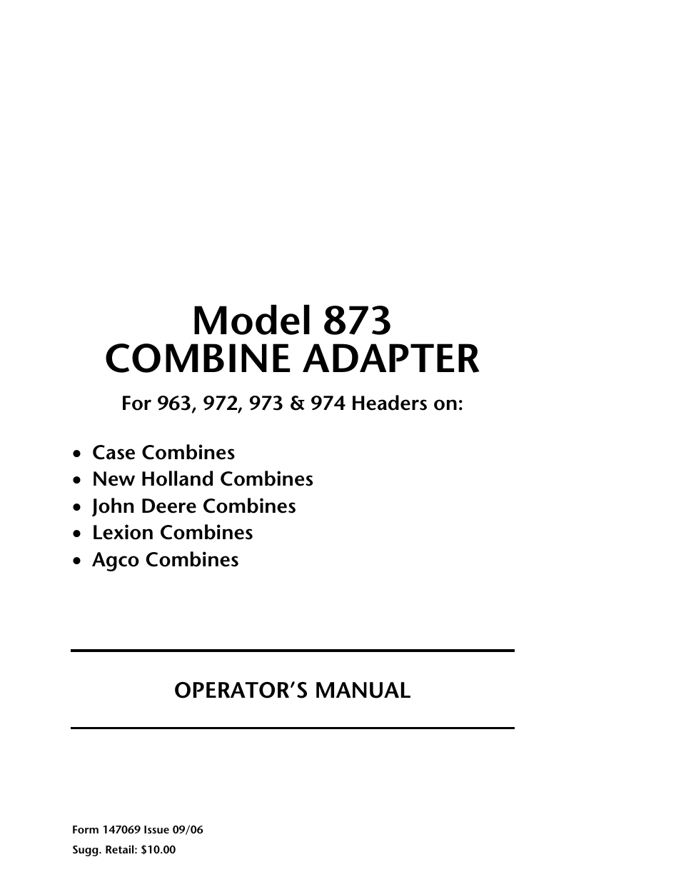 MacDon 873 Combine Adapter User Manual | 91 pages