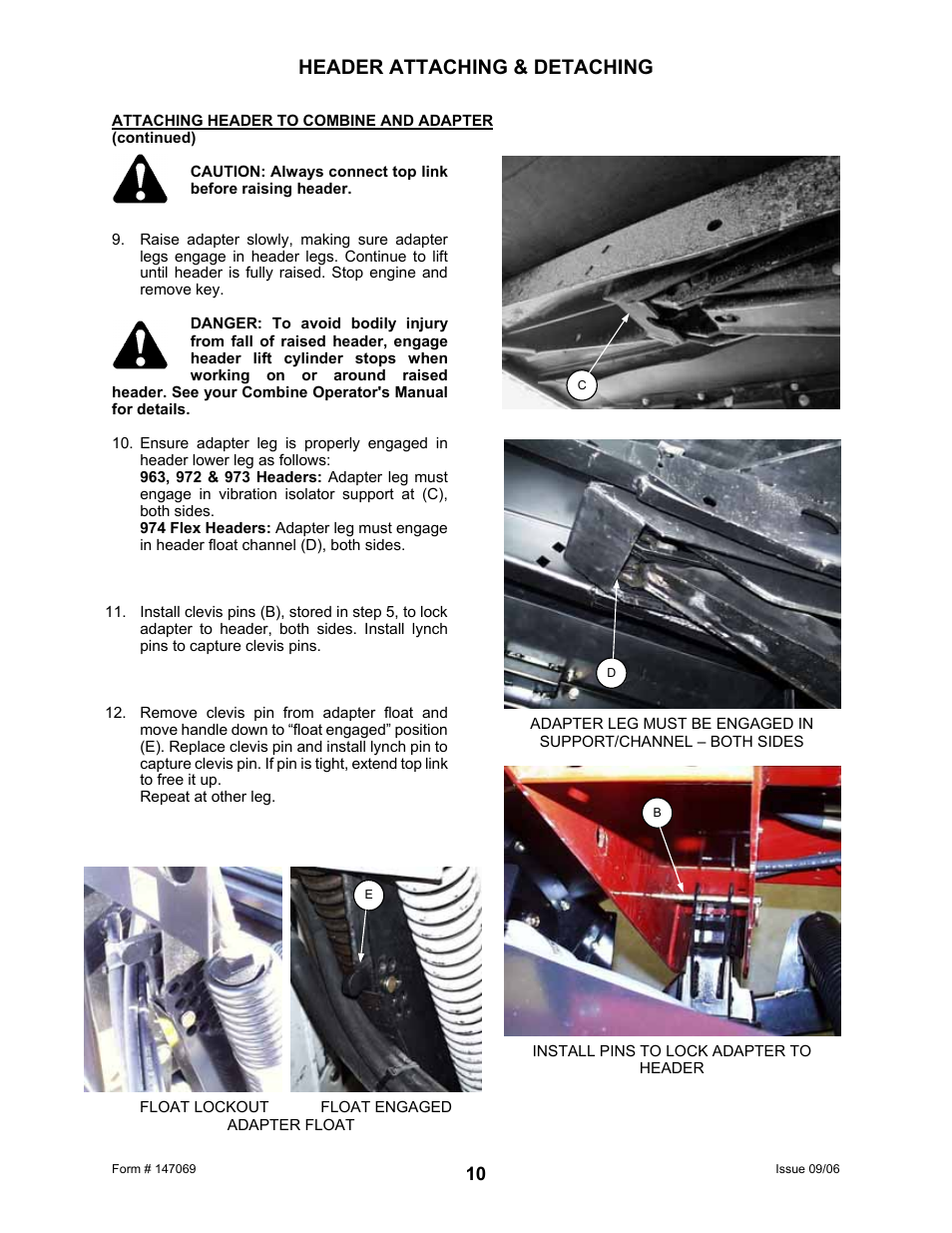 Header attaching & detaching | MacDon 873 Combine Adapter User Manual | Page 12 / 91