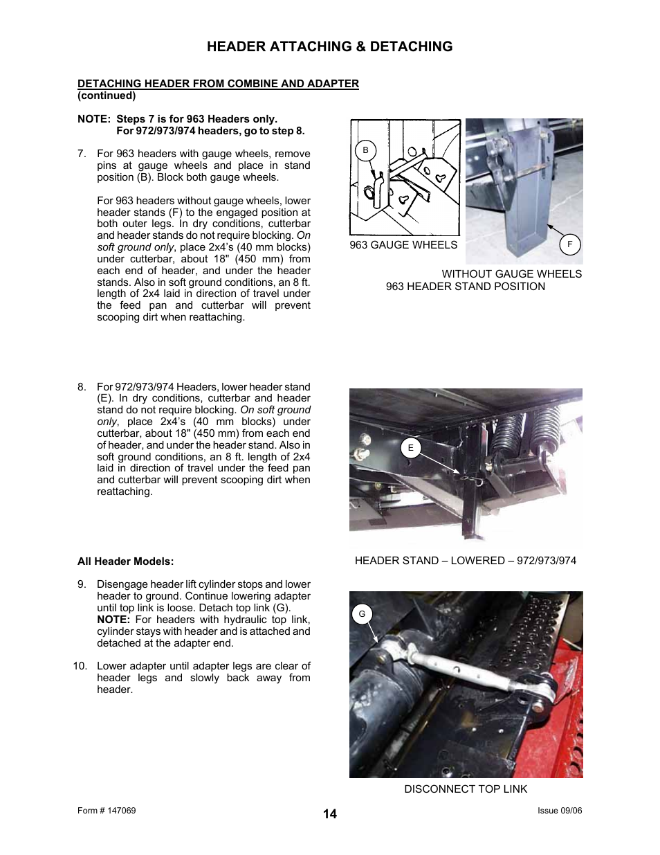 Header attaching & detaching | MacDon 873 Combine Adapter User Manual | Page 16 / 91