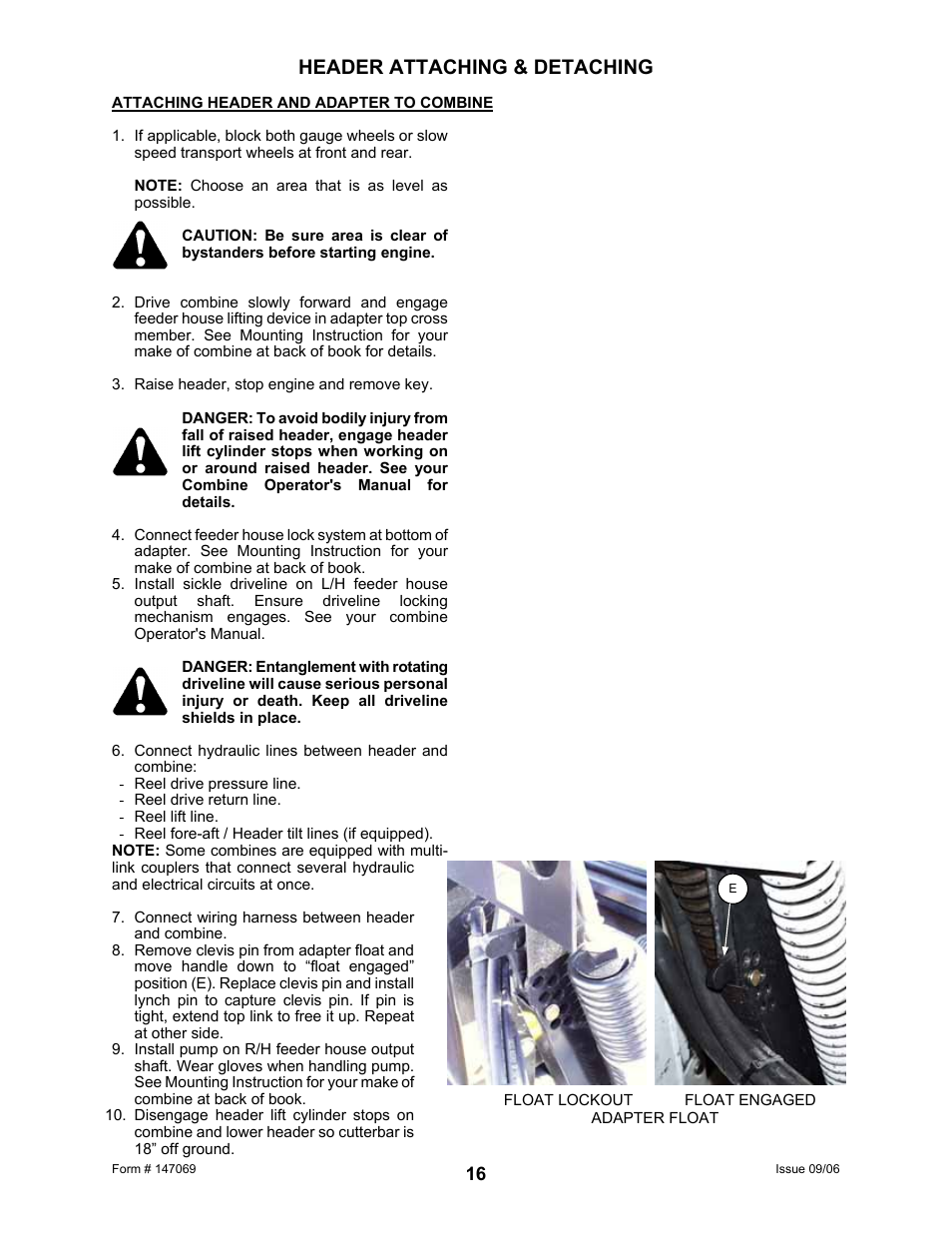 Header attaching & detaching | MacDon 873 Combine Adapter User Manual | Page 18 / 91