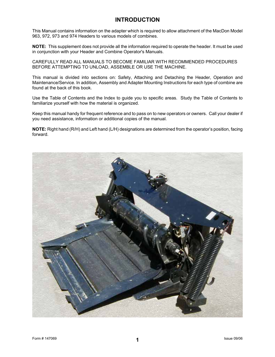 Introduction | MacDon 873 Combine Adapter User Manual | Page 3 / 91