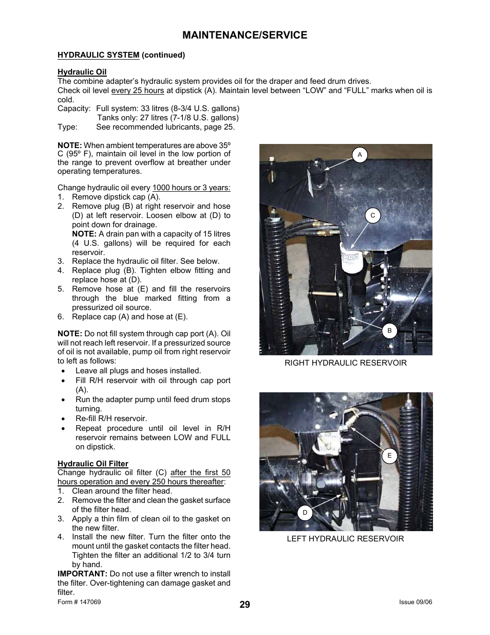 Maintenance/service | MacDon 873 Combine Adapter User Manual | Page 31 / 91