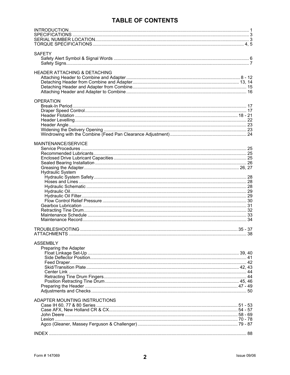 MacDon 873 Combine Adapter User Manual | Page 4 / 91