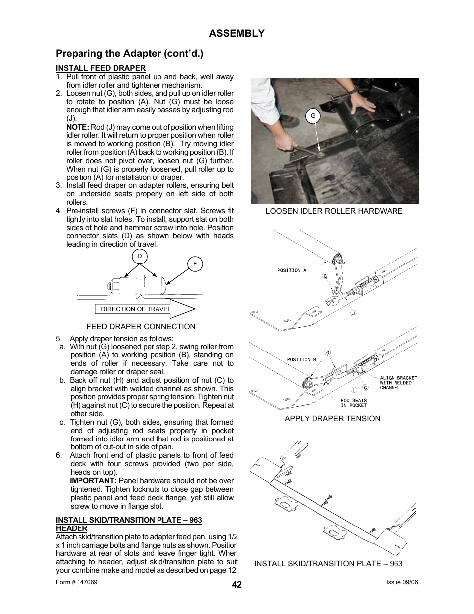 Assembly, Preparing the adapter (cont’d.) | MacDon 873 Combine Adapter User Manual | Page 44 / 91