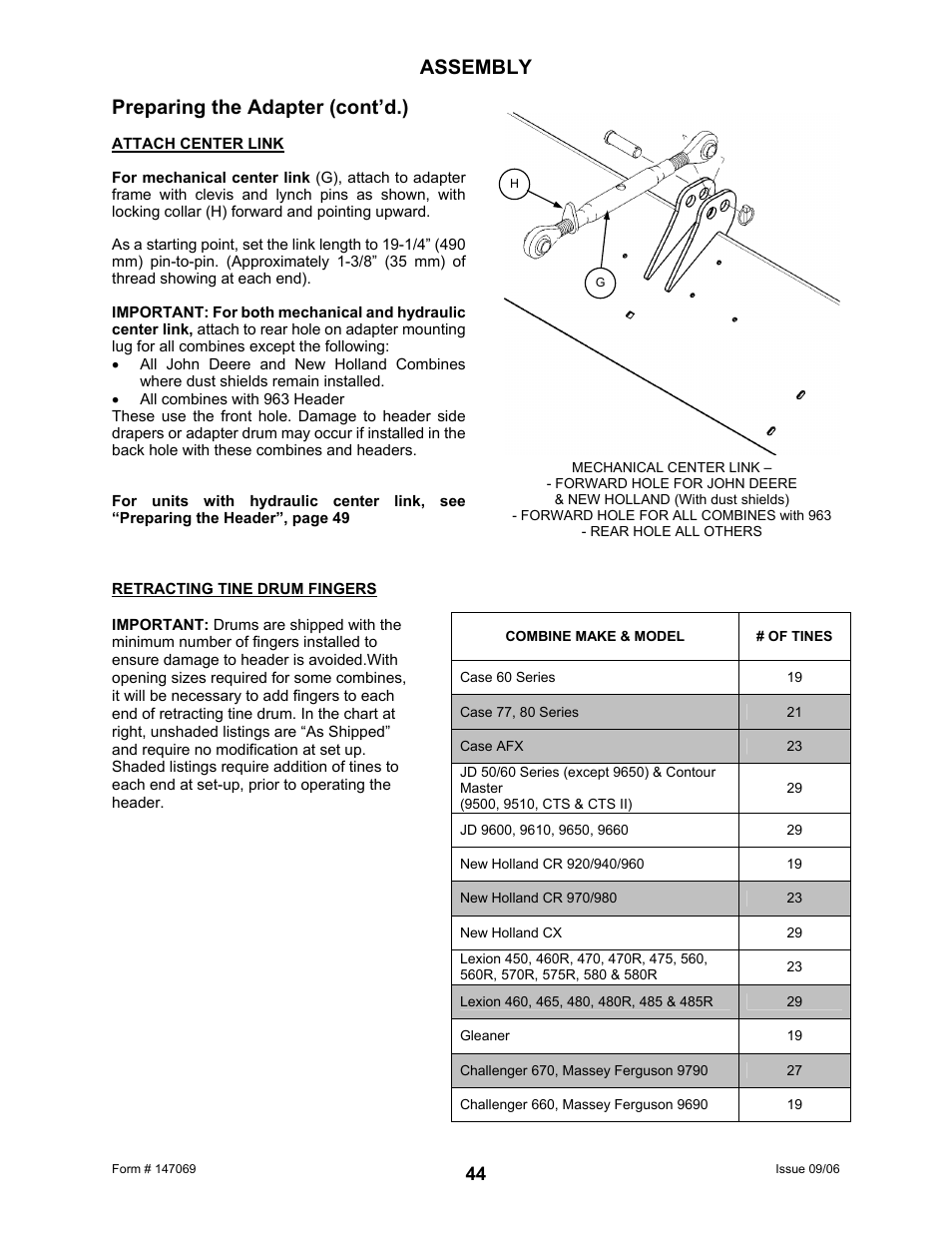Assembly, Preparing the adapter (cont’d.) | MacDon 873 Combine Adapter User Manual | Page 46 / 91