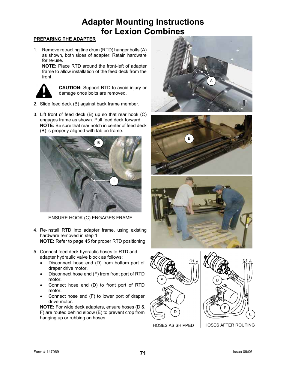 Adapter mounting instructions for lexion combines | MacDon 873 Combine Adapter User Manual | Page 73 / 91