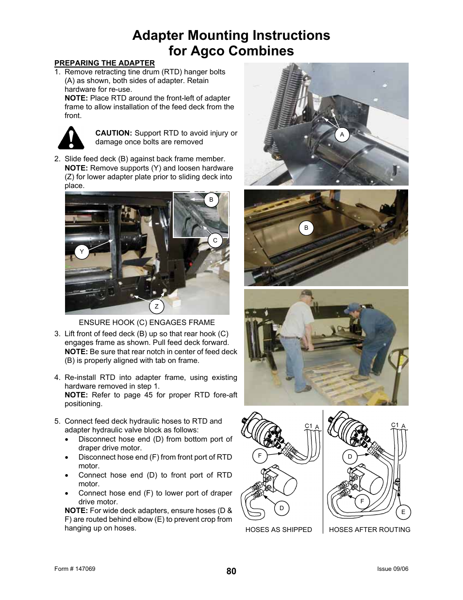 Adapter mounting instructions for agco combines | MacDon 873 Combine Adapter User Manual | Page 82 / 91