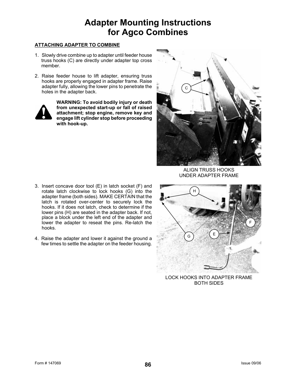 Adapter mounting instructions for agco combines | MacDon 873 Combine Adapter User Manual | Page 88 / 91