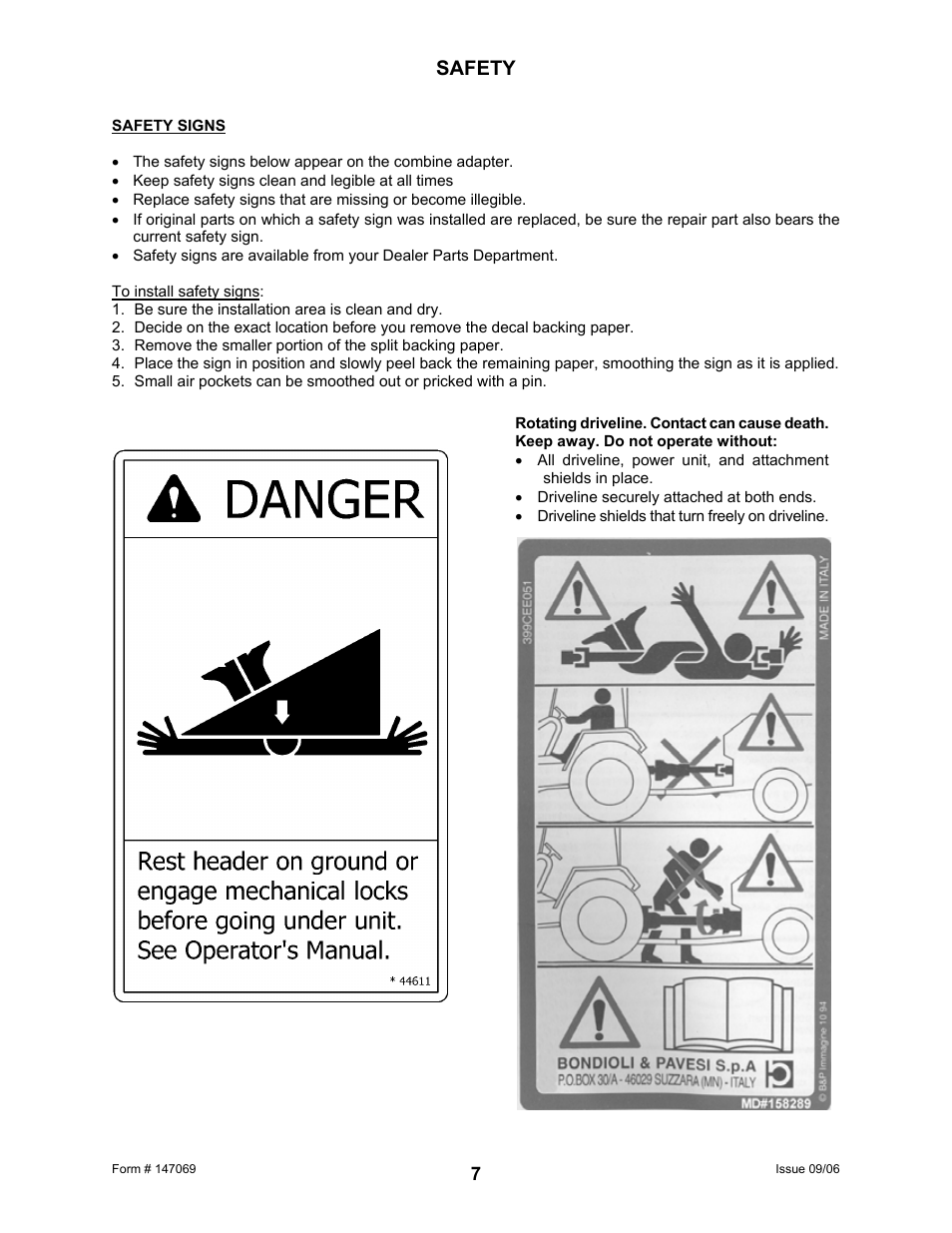 Safety | MacDon 873 Combine Adapter User Manual | Page 9 / 91