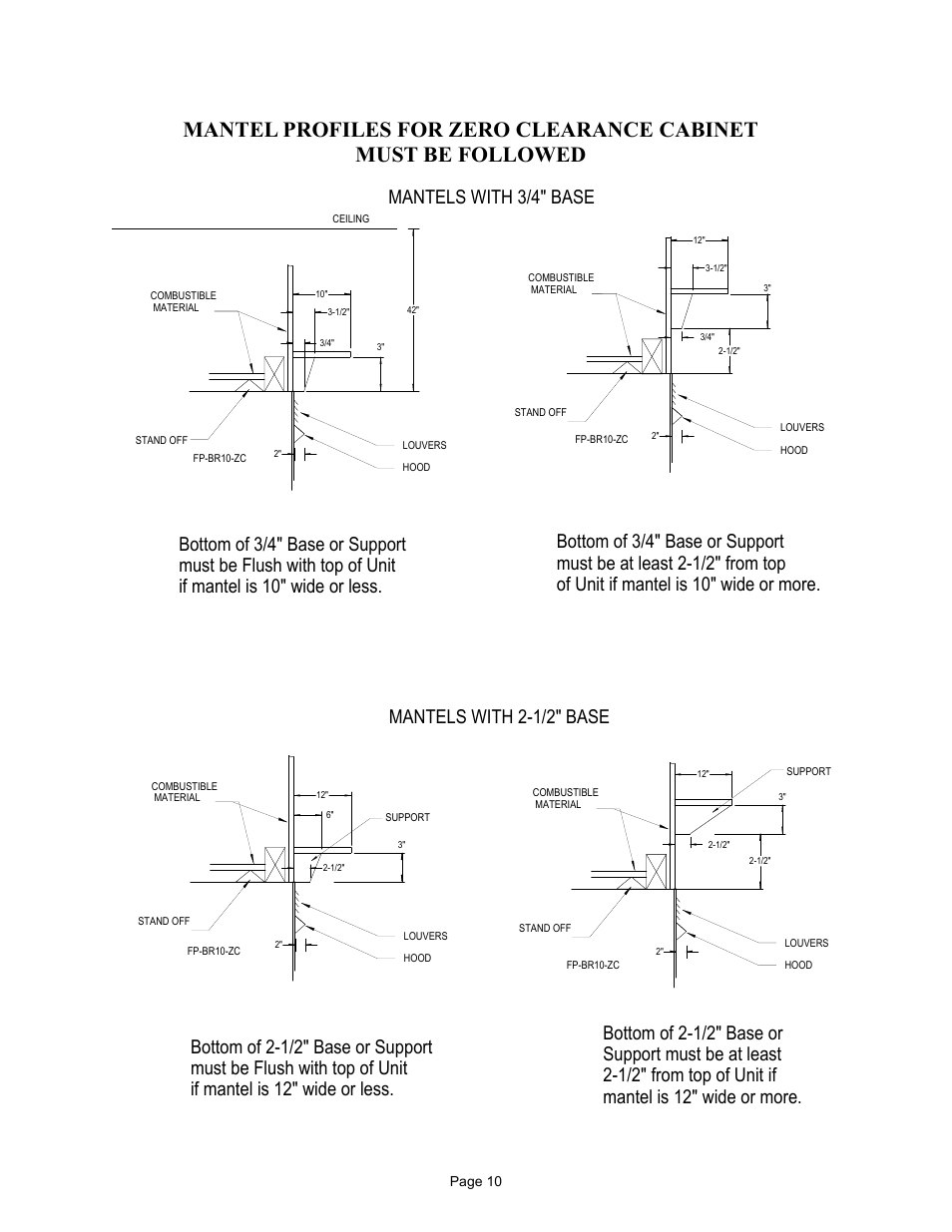 Mantels with 3/4" base | New Buck Corporation FP-BR-10-ZC User Manual | Page 12 / 38