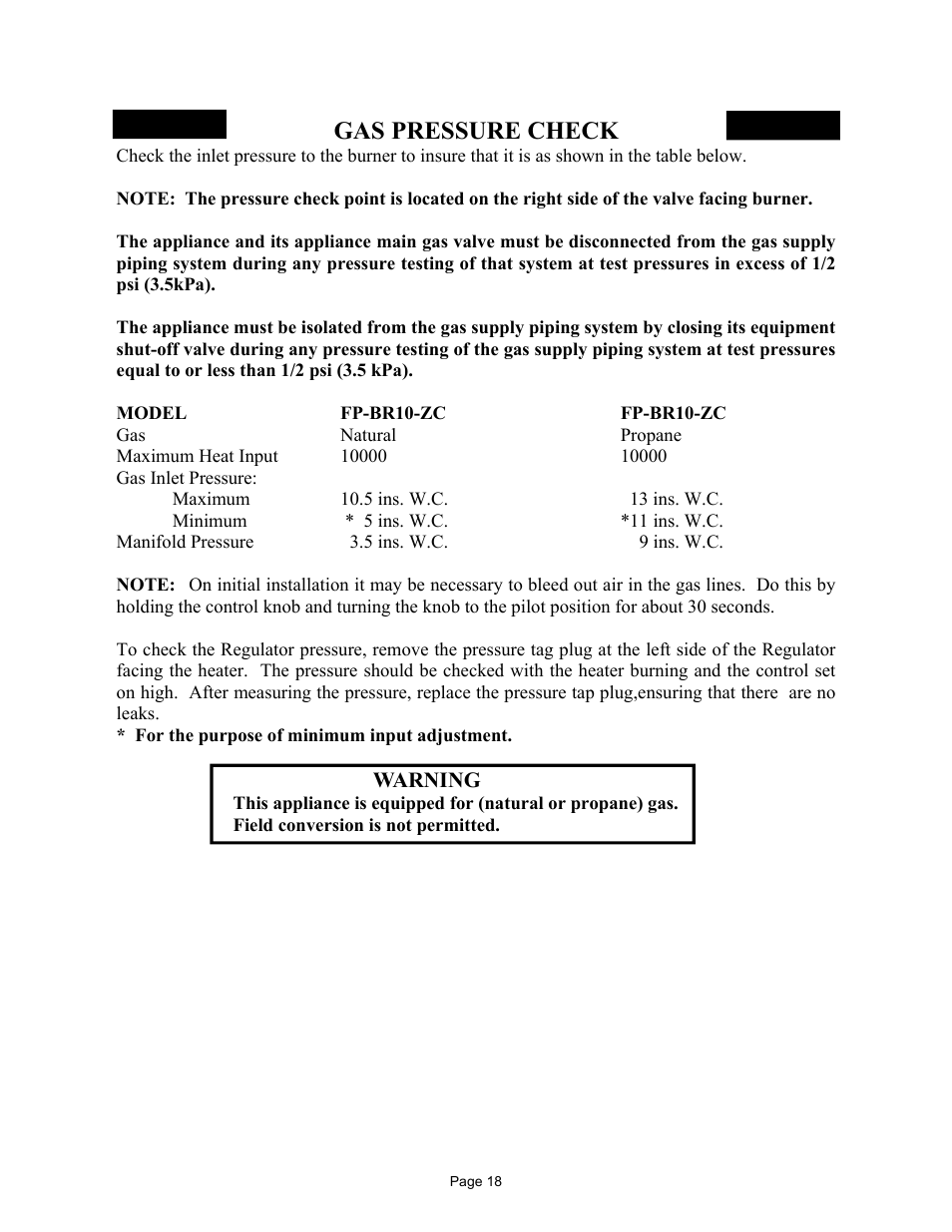 Gas pressure check | New Buck Corporation FP-BR-10-ZC User Manual | Page 20 / 38