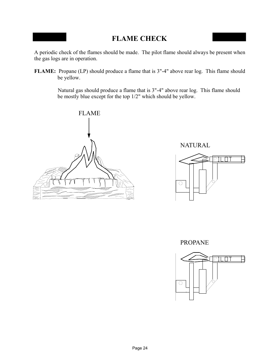 Flame check, Flame natural propane | New Buck Corporation FP-BR-10-ZC User Manual | Page 26 / 38
