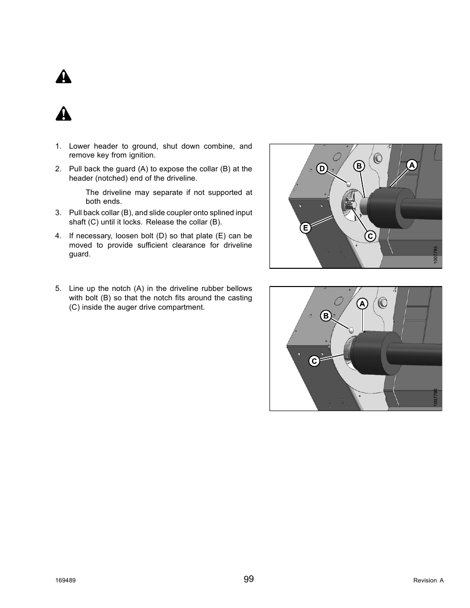 Installing header driveline, Danger, Caution | MacDon PW8 Pick-Up Header User Manual | Page 107 / 196