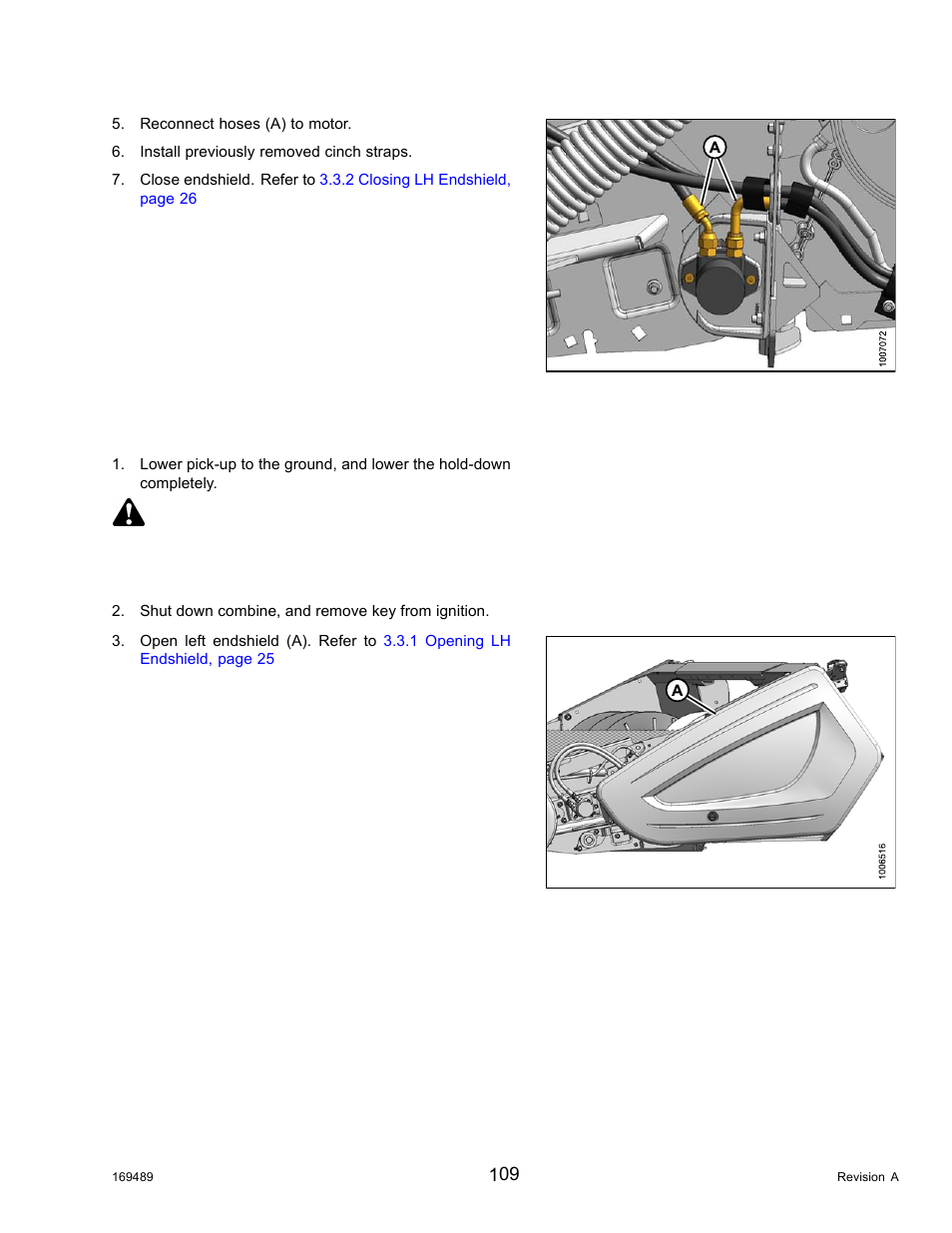 Removing hydraulic motor hoses, Danger | MacDon PW8 Pick-Up Header User Manual | Page 117 / 196