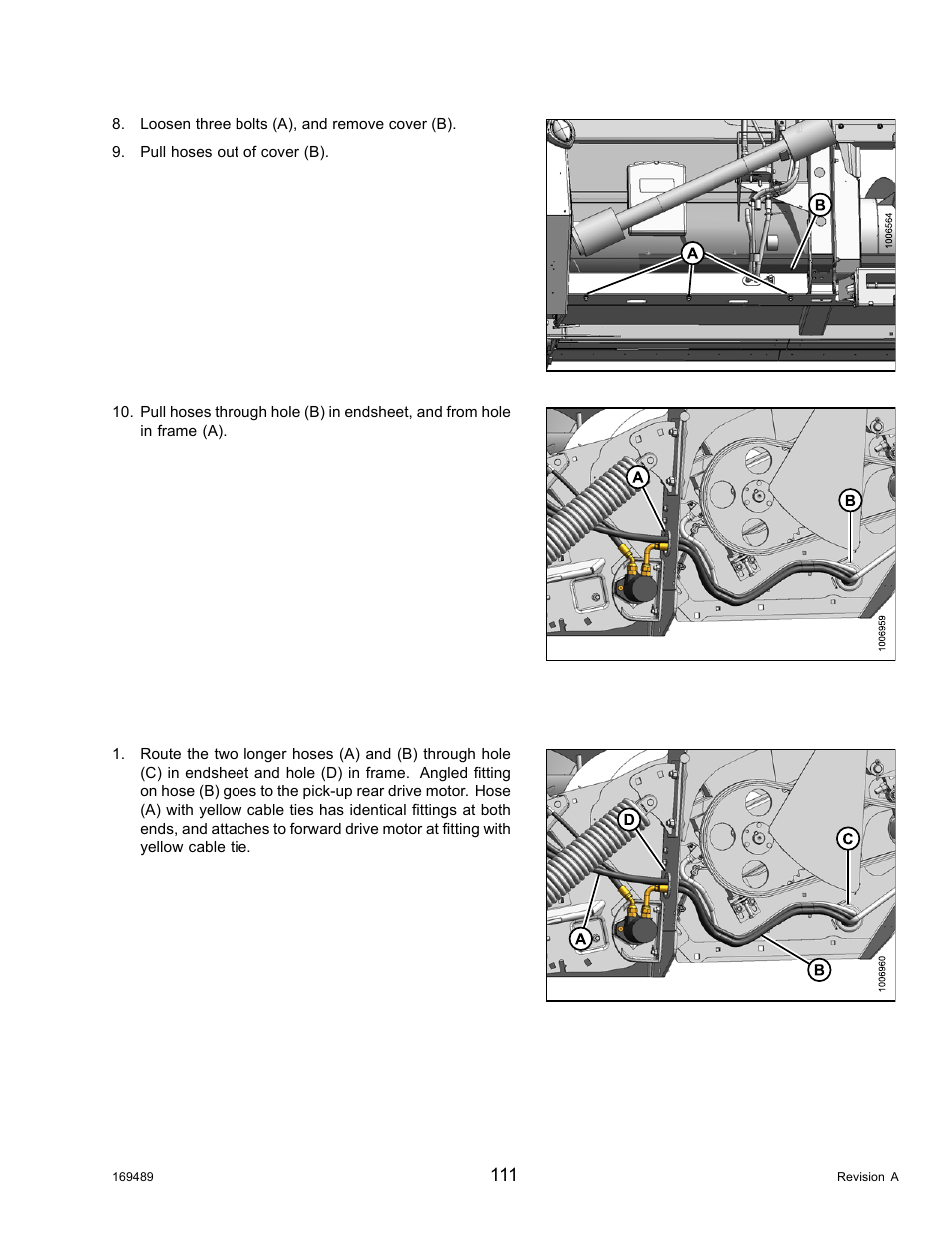 Installing hydraulic motor hoses | MacDon PW8 Pick-Up Header User Manual | Page 119 / 196