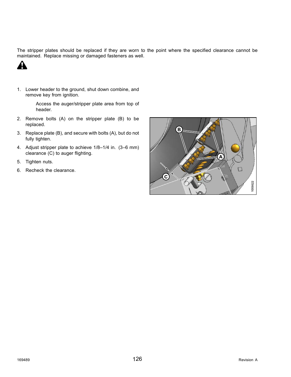 3replacing stripper plates, Replacing stripper plates, 3 replacing stripper plates | Danger | MacDon PW8 Pick-Up Header User Manual | Page 134 / 196