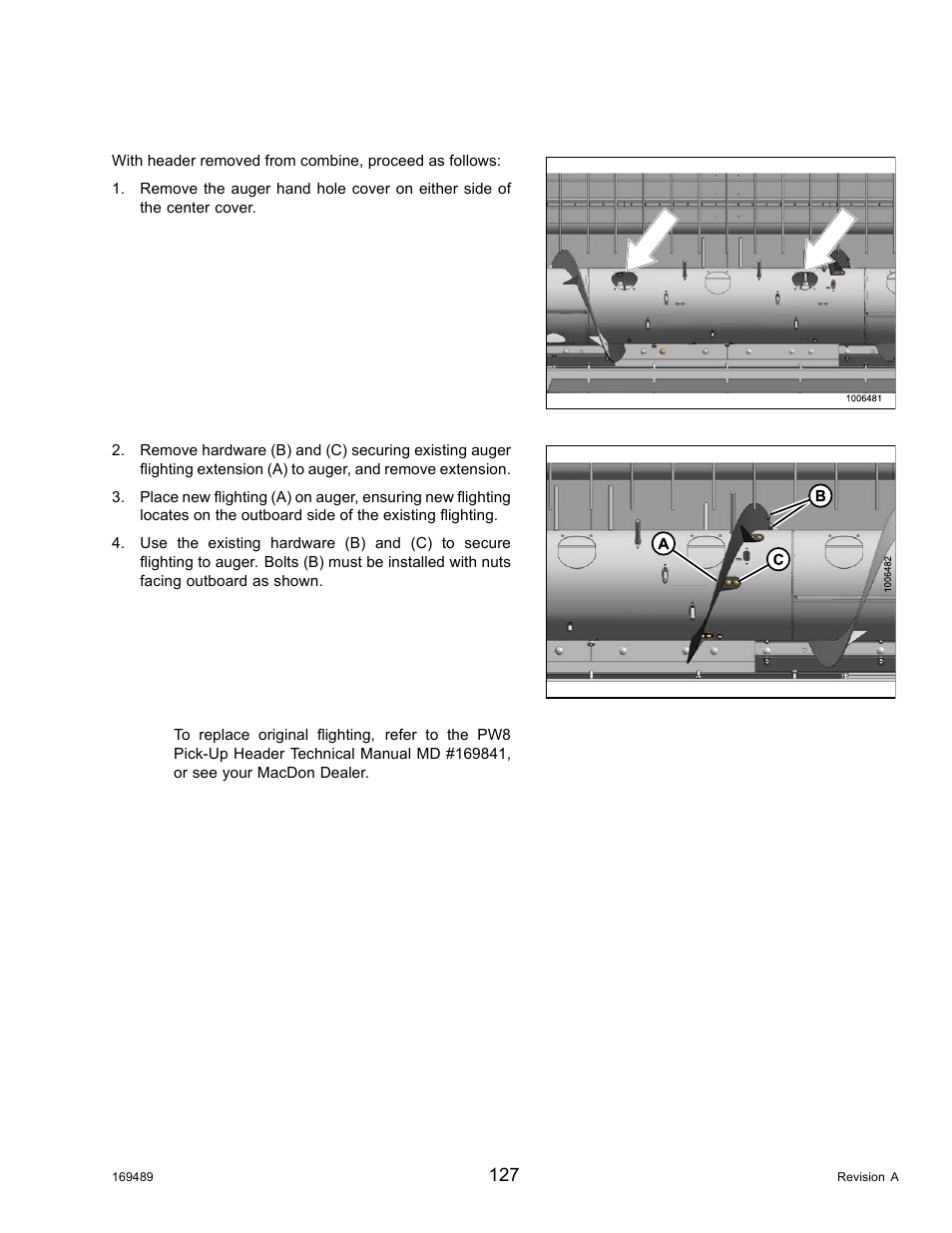 4replacing flighting extensions, Replacing flighting extensions, 4 replacing flighting extensions | MacDon PW8 Pick-Up Header User Manual | Page 135 / 196