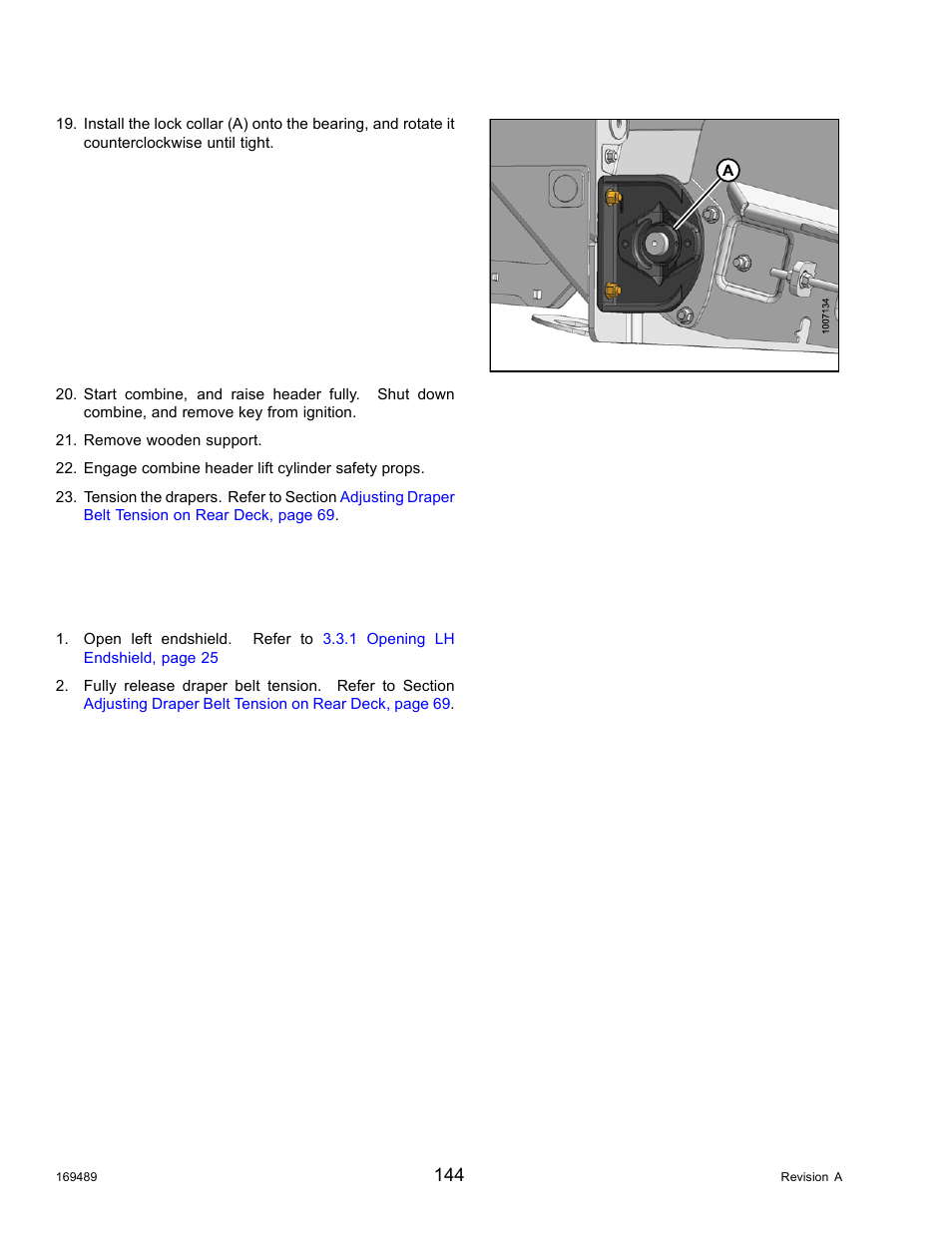 Rear deck - idler roller bearings, Replacing rear deck idler roller bearings | MacDon PW8 Pick-Up Header User Manual | Page 152 / 196