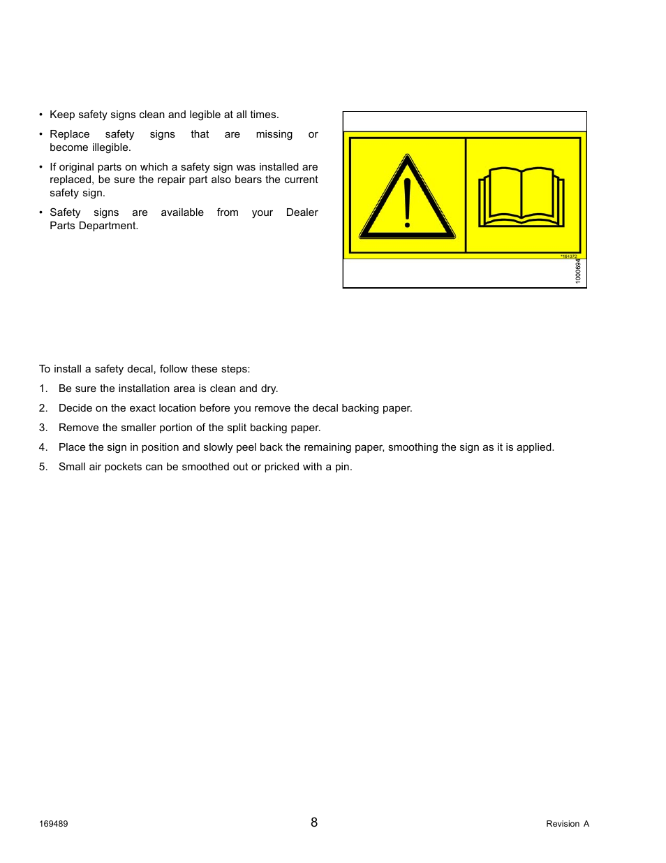 7safety signs, 1installing safety decals, Safety signs | Installing safety decals, 7 safety signs, 1 installing safety decals | MacDon PW8 Pick-Up Header User Manual | Page 16 / 196