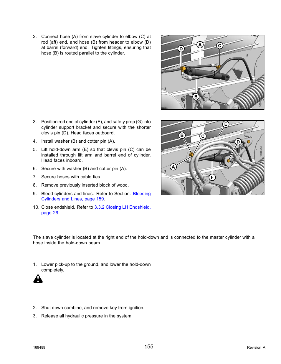 Slave cylinder, Removing slave cylinder, Danger | MacDon PW8 Pick-Up Header User Manual | Page 163 / 196