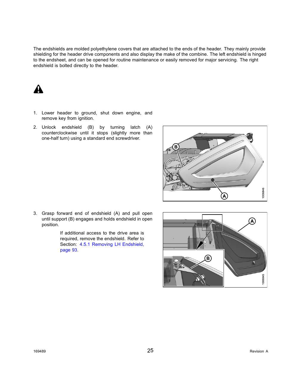 3endshields, 1opening lh endshield, Endshields | Opening lh endshield, 3 endshields, 1 opening lh endshield danger | MacDon PW8 Pick-Up Header User Manual | Page 33 / 196