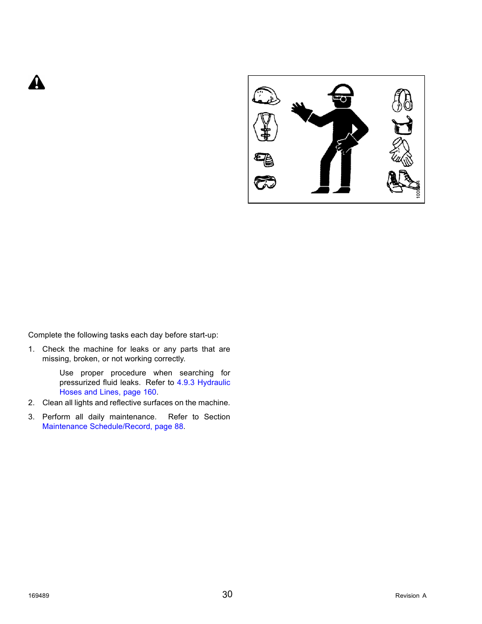 6daily start-up check, Daily start-up check, 6 daily start-up check | Caution | MacDon PW8 Pick-Up Header User Manual | Page 38 / 196