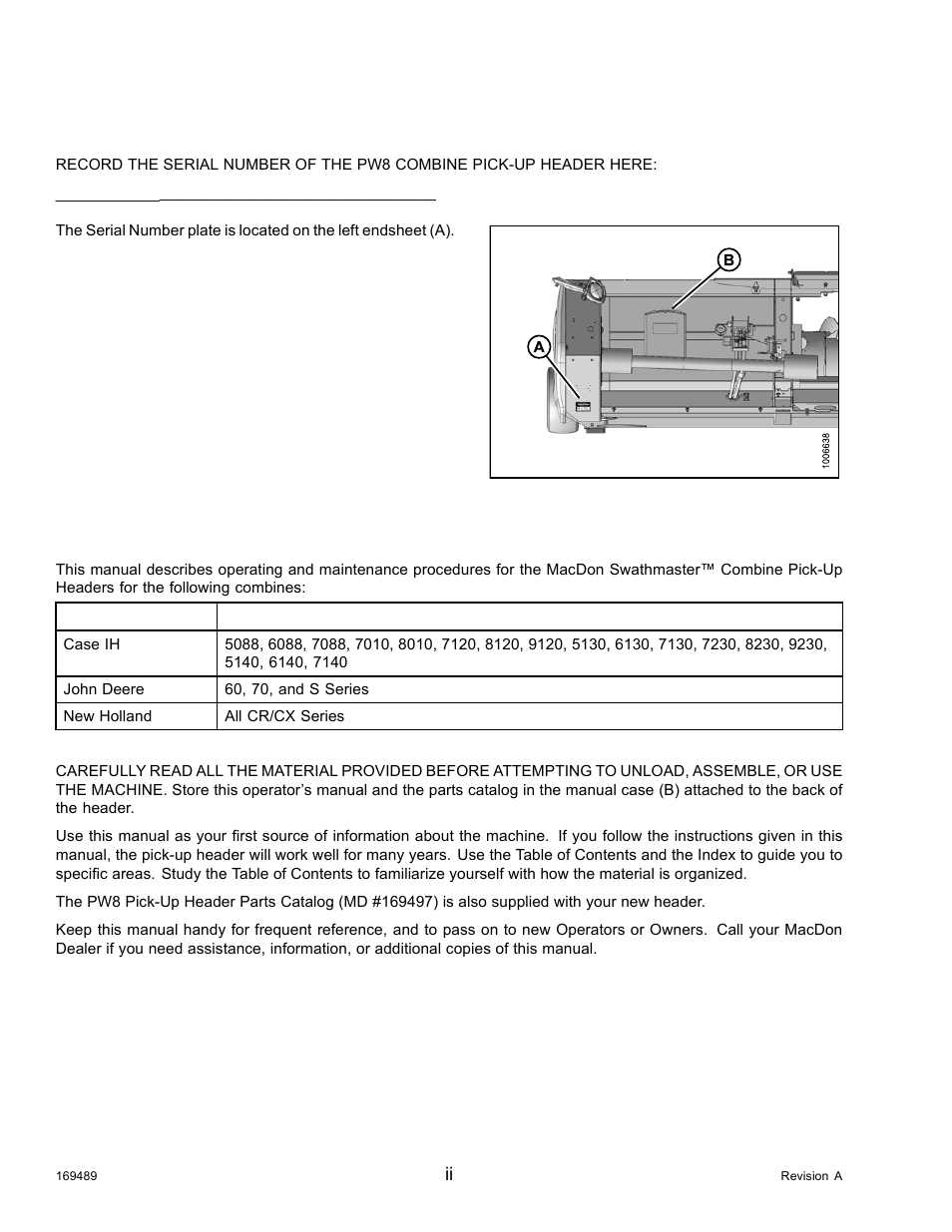 Serial number, Introduction | MacDon PW8 Pick-Up Header User Manual | Page 4 / 196