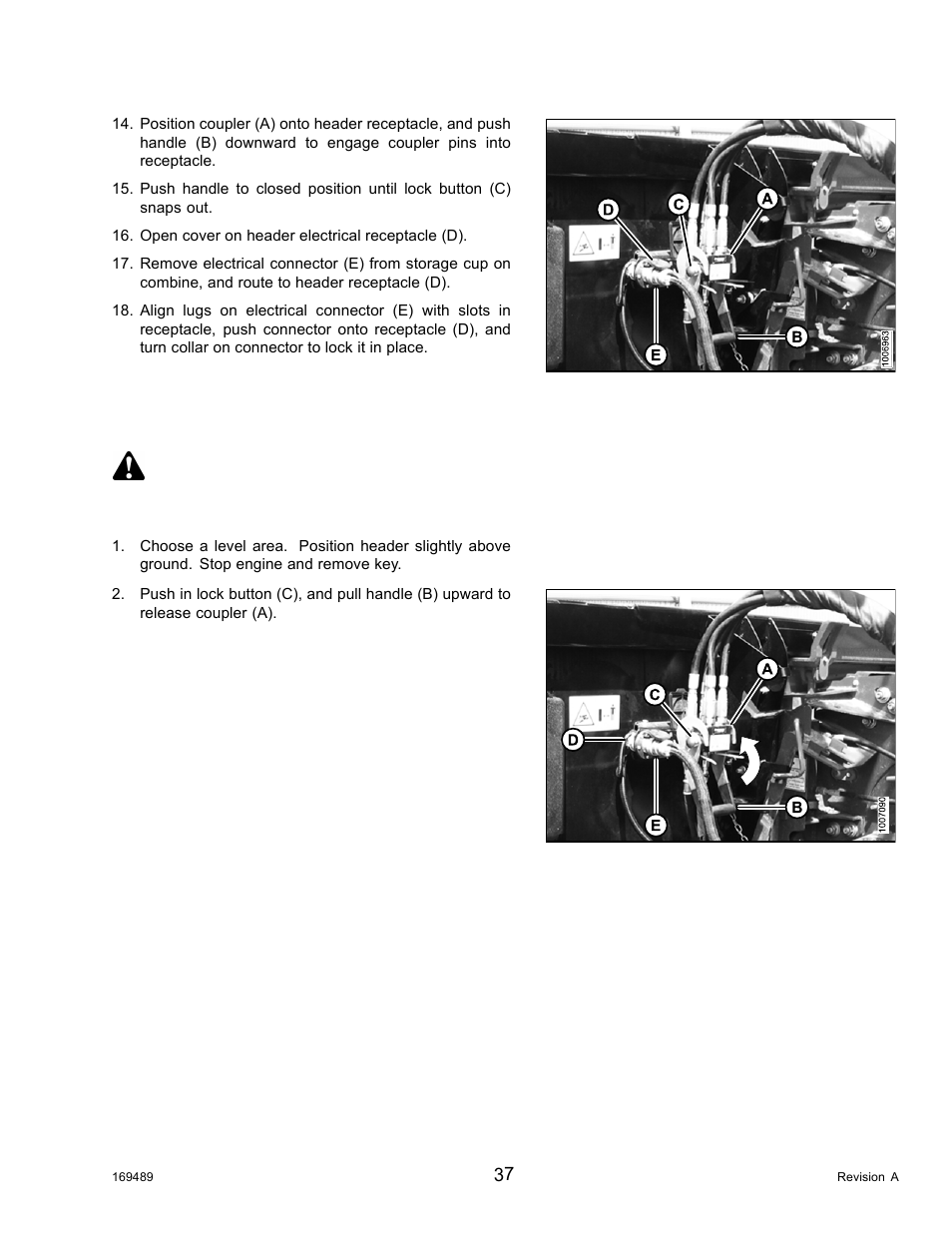 Detaching from case ih combine, Danger | MacDon PW8 Pick-Up Header User Manual | Page 45 / 196