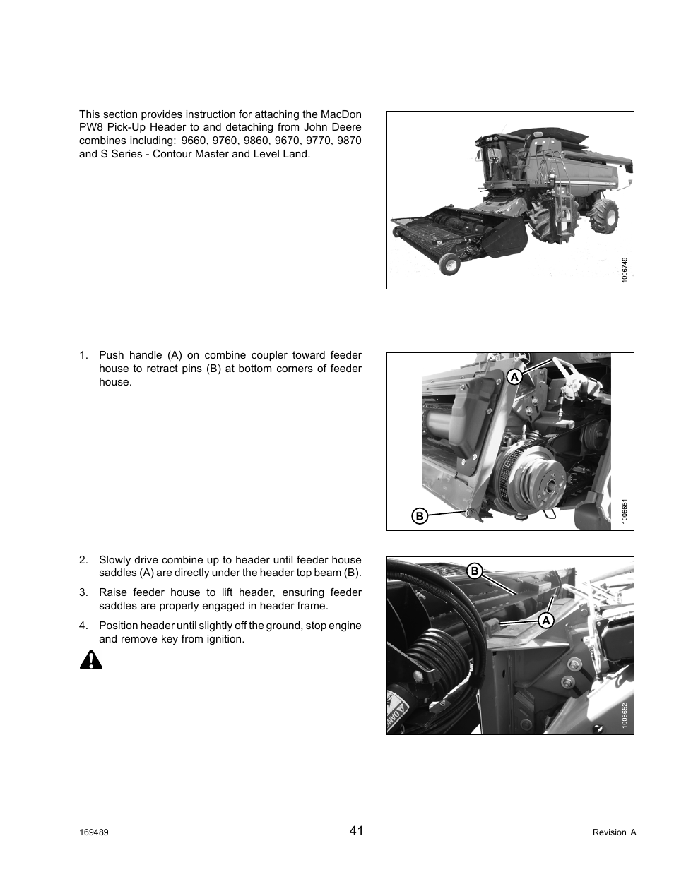 2john deere 60, 70, and s series, John deere 60, 70, and s series, Warning | MacDon PW8 Pick-Up Header User Manual | Page 49 / 196