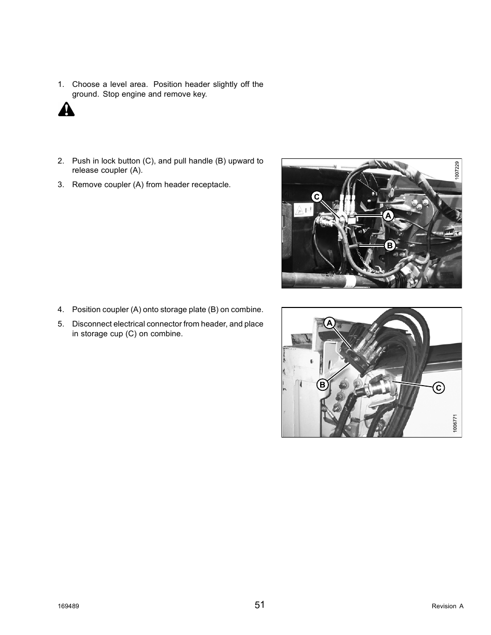 Detaching from new holland cr/cx combine, Warning | MacDon PW8 Pick-Up Header User Manual | Page 59 / 196