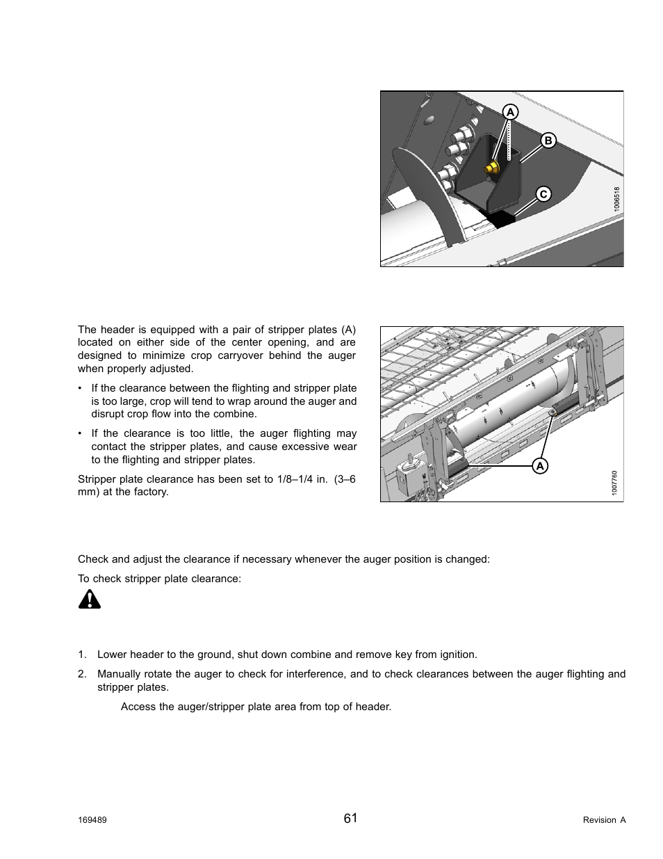 Stripper plate clearance, Checking stripper plate clearance, Danger | MacDon PW8 Pick-Up Header User Manual | Page 69 / 196