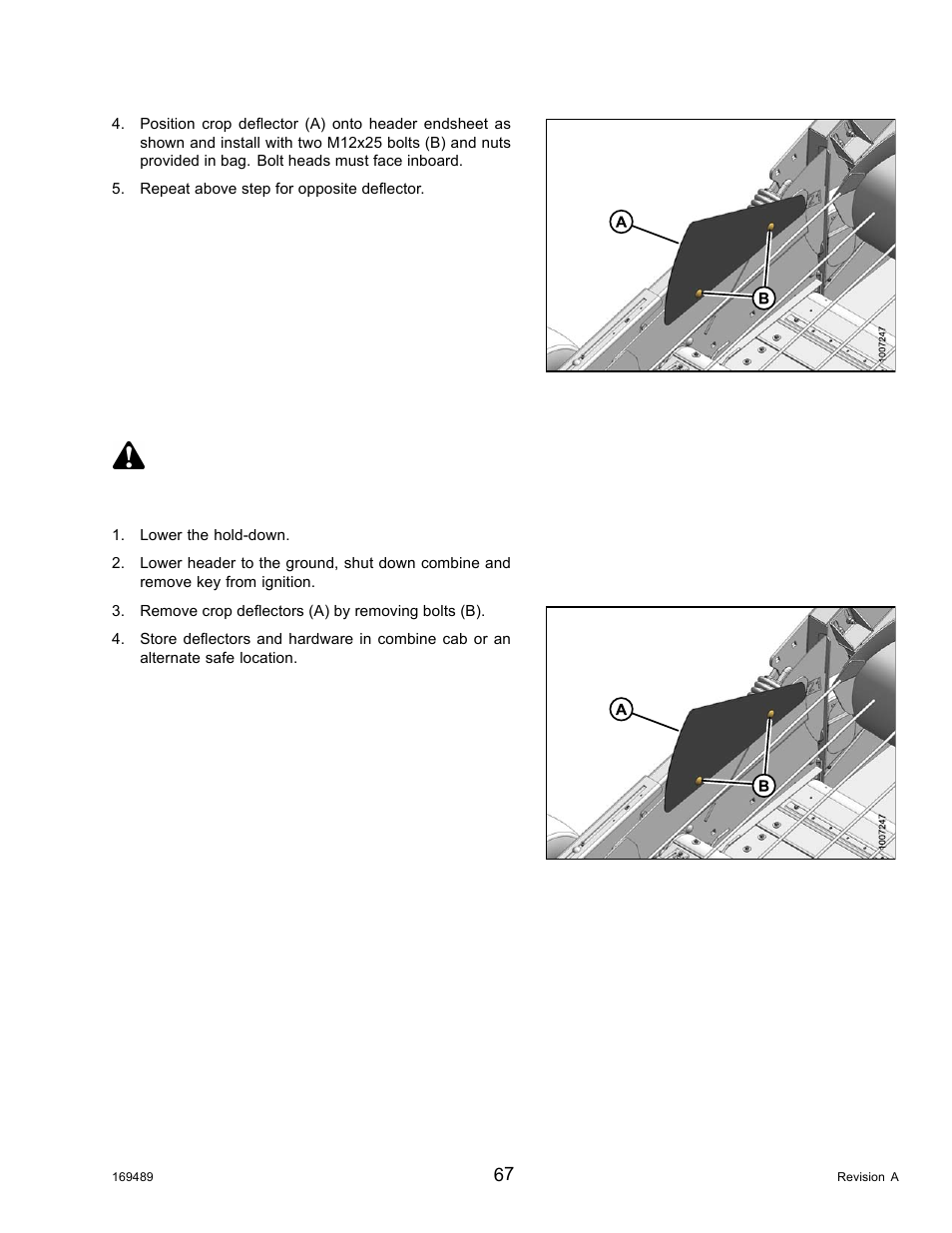 Removing crop deflectors, Danger | MacDon PW8 Pick-Up Header User Manual | Page 75 / 196