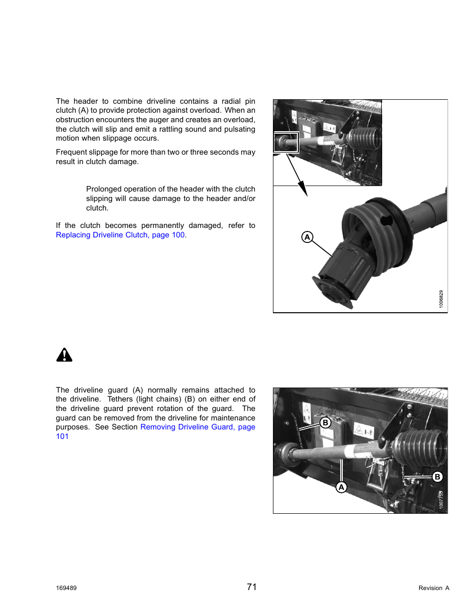 7driveline, Clutch, Guard | Driveline, Clutch guard, 7 driveline, Danger | MacDon PW8 Pick-Up Header User Manual | Page 79 / 196