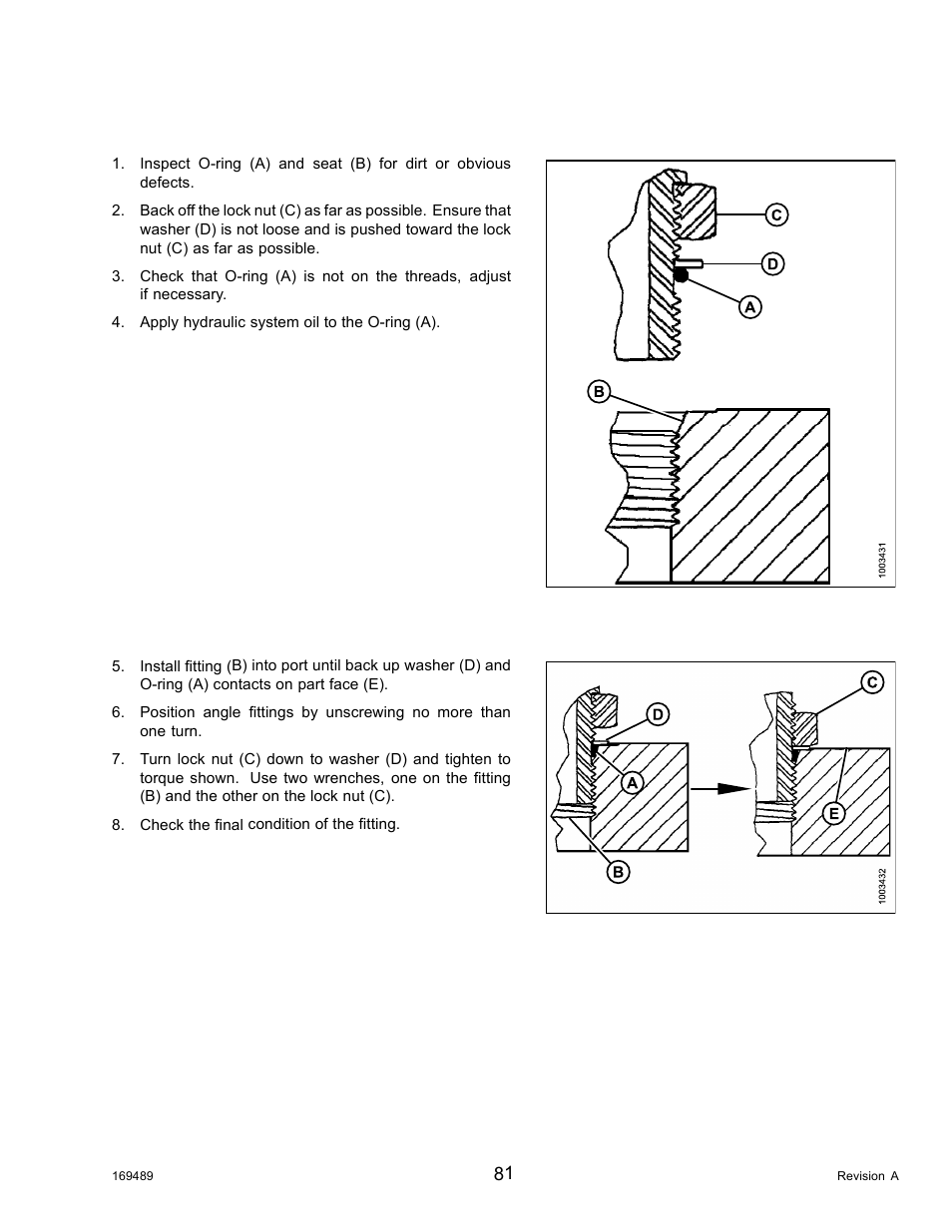 O-ring boss (orb) hydraulic fittings (adjustable) | MacDon PW8 Pick-Up Header User Manual | Page 89 / 196