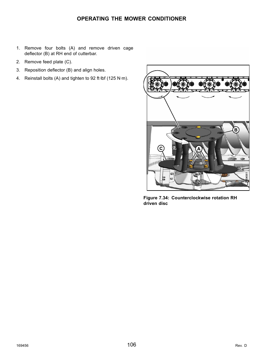 Removing tall crop feed plates: rh end | MacDon R85 Rotary Disc 16 Foot Pull-Type User Manual | Page 116 / 244