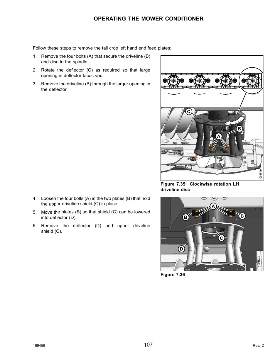 Removing tall crop feed plates: lh end | MacDon R85 Rotary Disc 16 Foot Pull-Type User Manual | Page 117 / 244