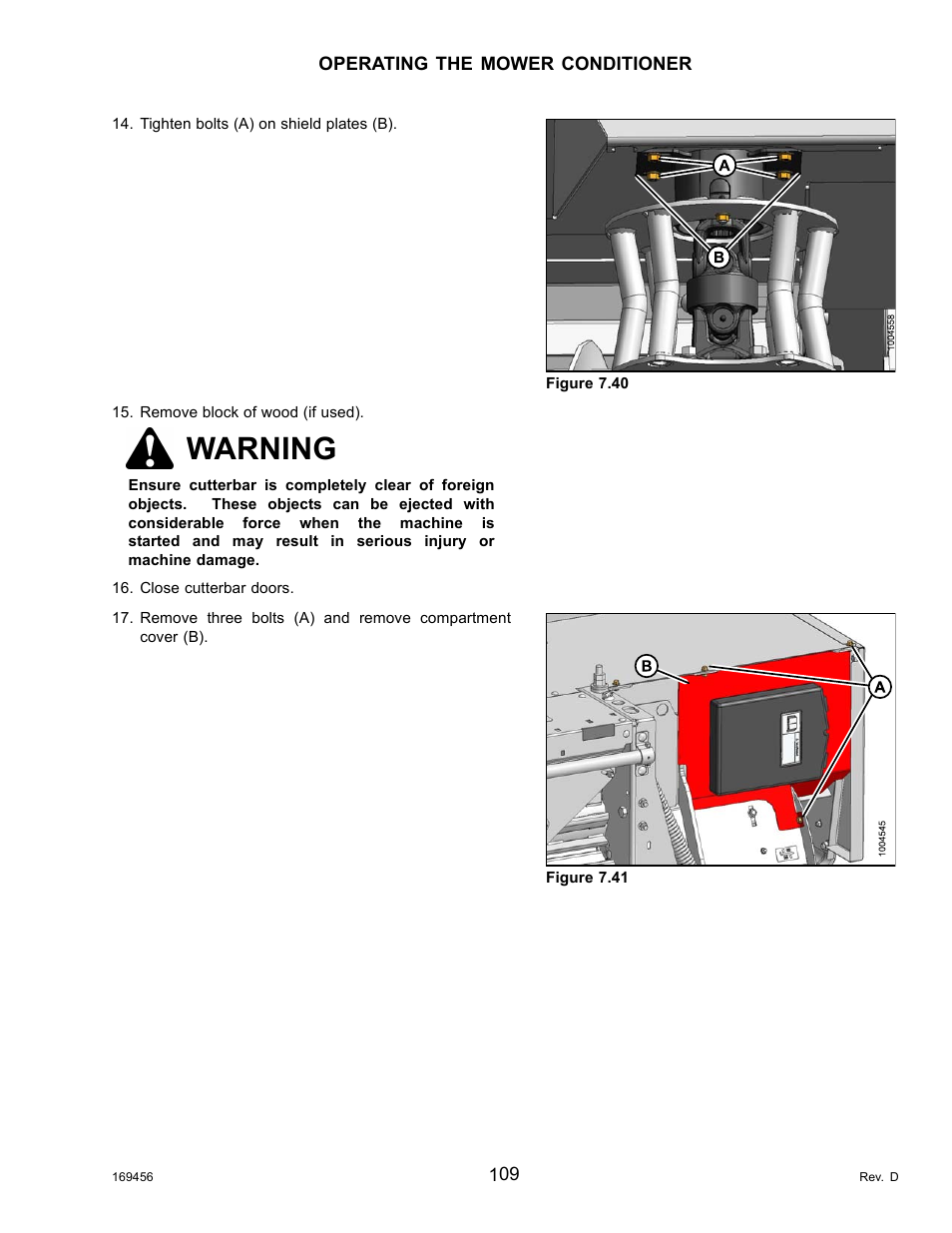 Warning | MacDon R85 Rotary Disc 16 Foot Pull-Type User Manual | Page 119 / 244